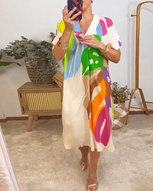 Casual Kleid mit buntem Blattmuster