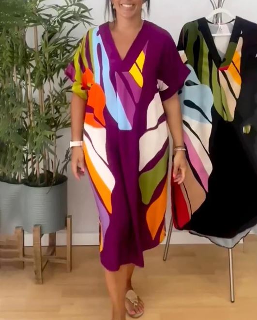 Casual Kleid mit buntem Blattmuster