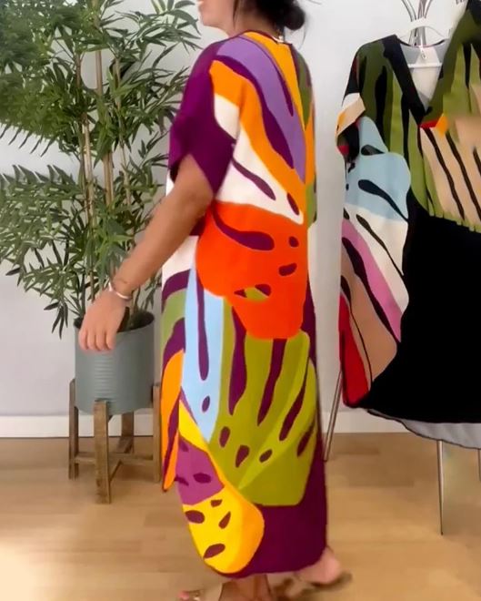 Casual Kleid mit buntem Blattmuster