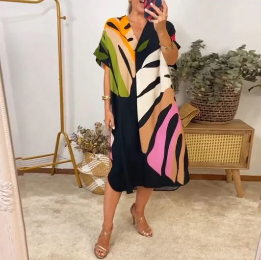 Casual Kleid mit buntem Blattmuster