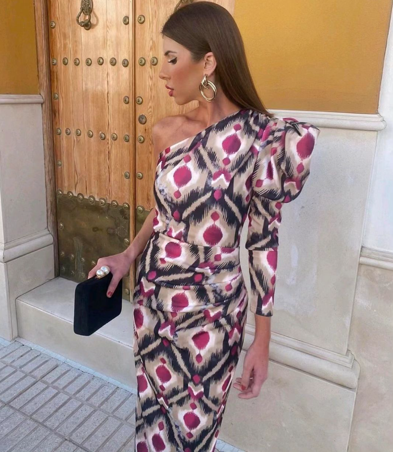 Yllana | Midi-Kleid mit einer Schulter Lila