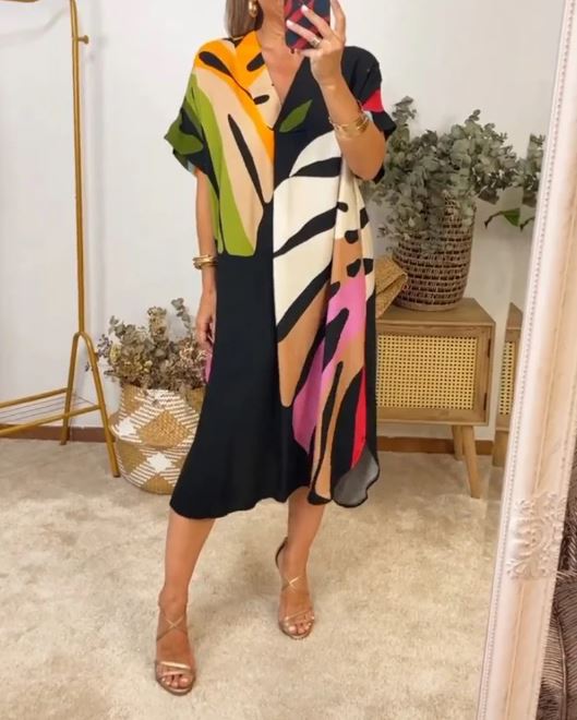 Casual Kleid mit buntem Blattmuster