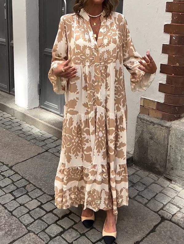 Maxikleid mit V-Ausschnitt und 3/4-Ärmeln Attraktiv