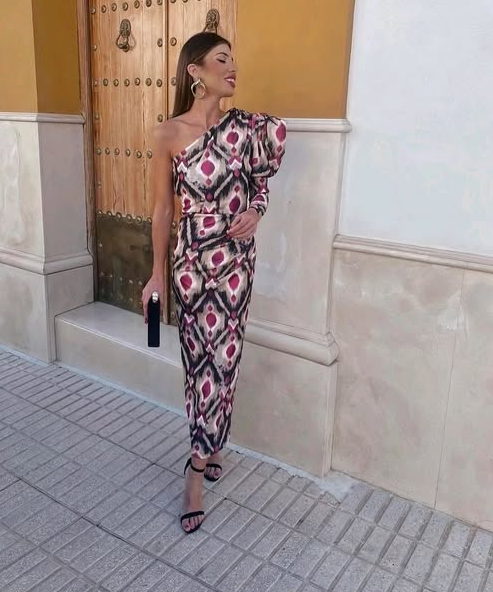 Yllana | Midi-Kleid mit einer Schulter Lila