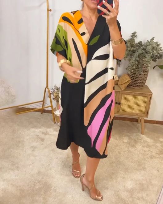 Casual Kleid mit buntem Blattmuster