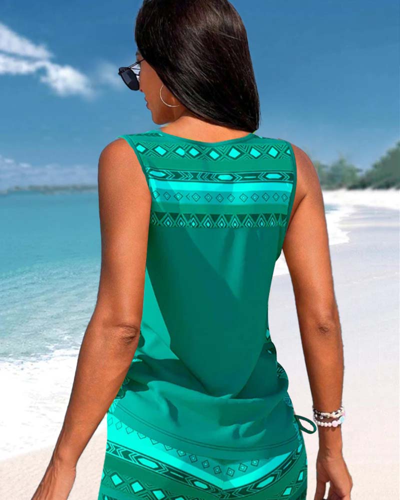 Tankinis mit geometrischem Print und V-Ausschnitt