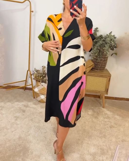 Casual Kleid mit buntem Blattmuster