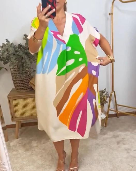 Casual Kleid mit buntem Blattmuster