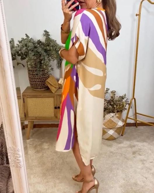 Casual Kleid mit buntem Blattmuster