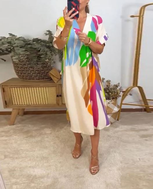 Casual Kleid mit buntem Blattmuster