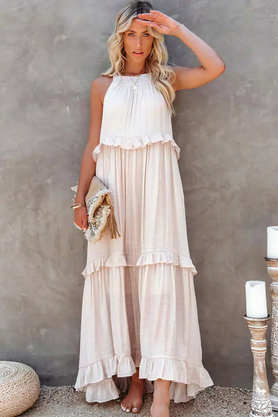 Sarah | Maxikleid mit Rüschen und Neckholder (Fast Ausverkauft)