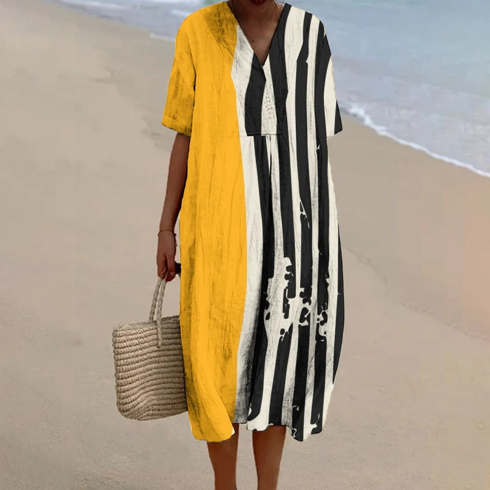 Olivia – Asymmetrisches langes Kleid mit Print