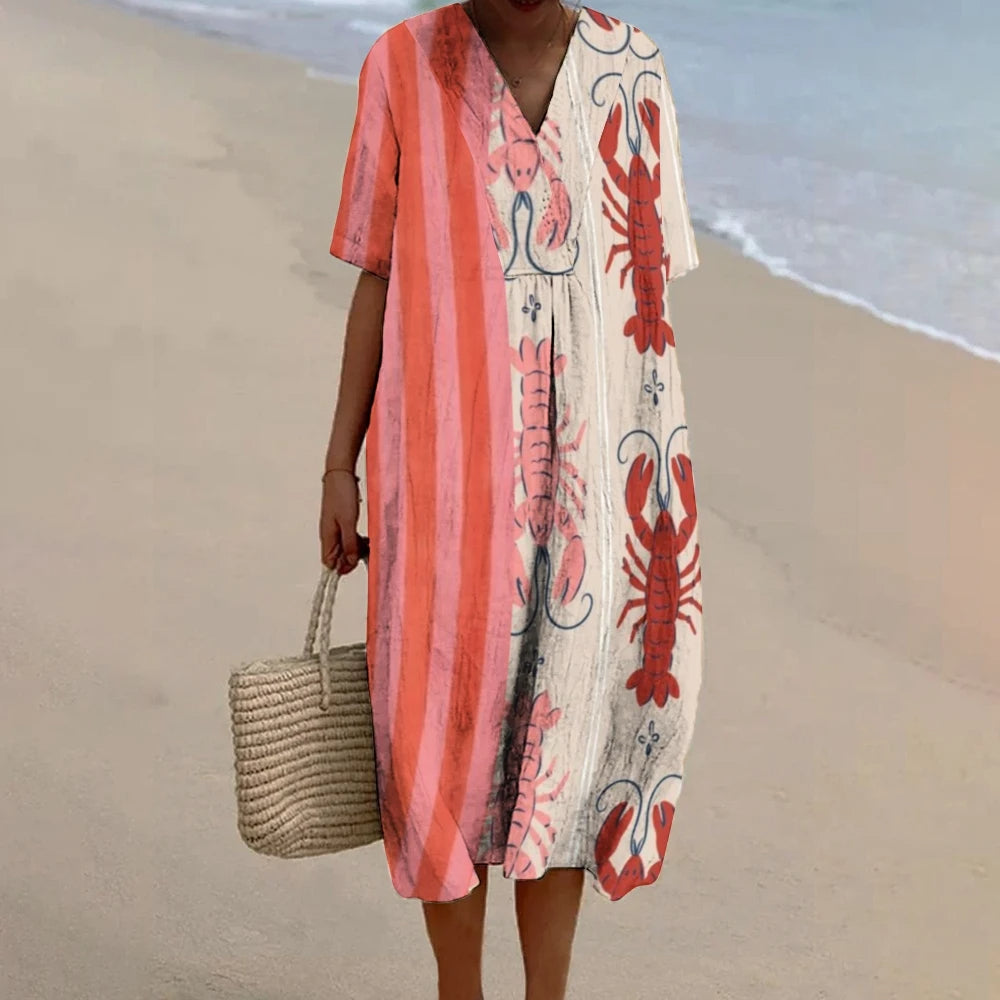 Hannah – Langes Kleid aus bedrucktem Leinen