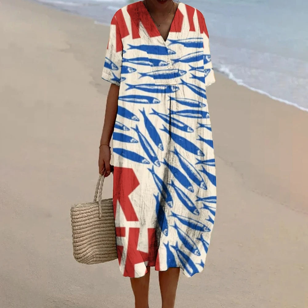 Sardina – Lässige Eleganz mit blauem Fischprint