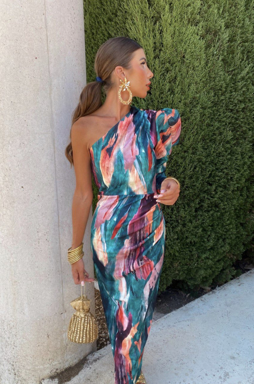 Yllana | Midi-Kleid mit einer Schulter Lila