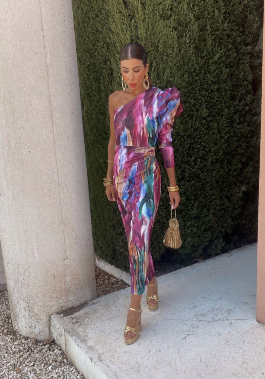 Yllana | Midi-Kleid mit einer Schulter Lila