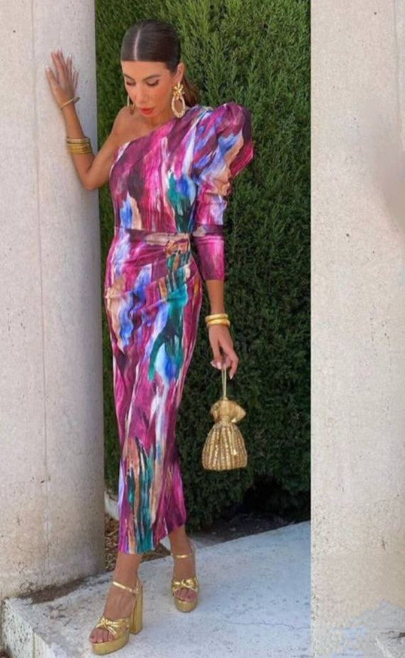 Yllana | Midi-Kleid mit einer Schulter Lila