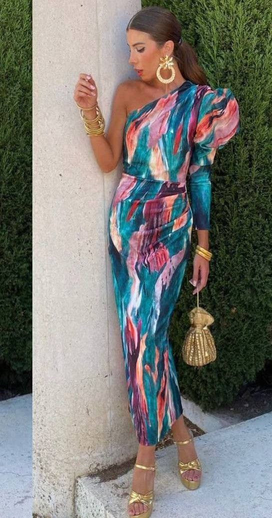 Yllana | Midi-Kleid mit einer Schulter Lila