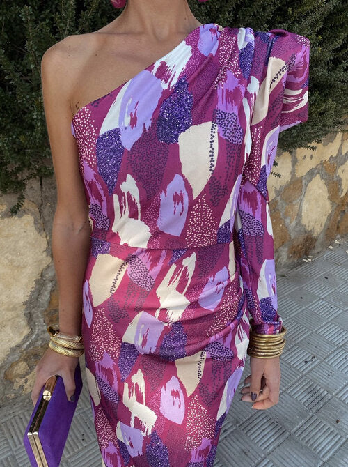 Yllana | Midi-Kleid mit einer Schulter Lila