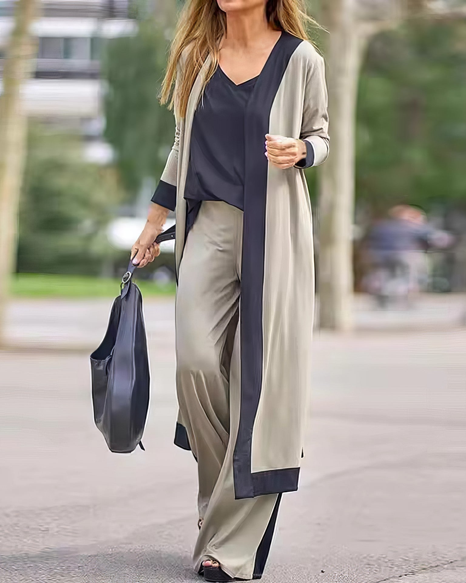 3-teiliges Set für Damen: Strickjacke, Top und weite Hose