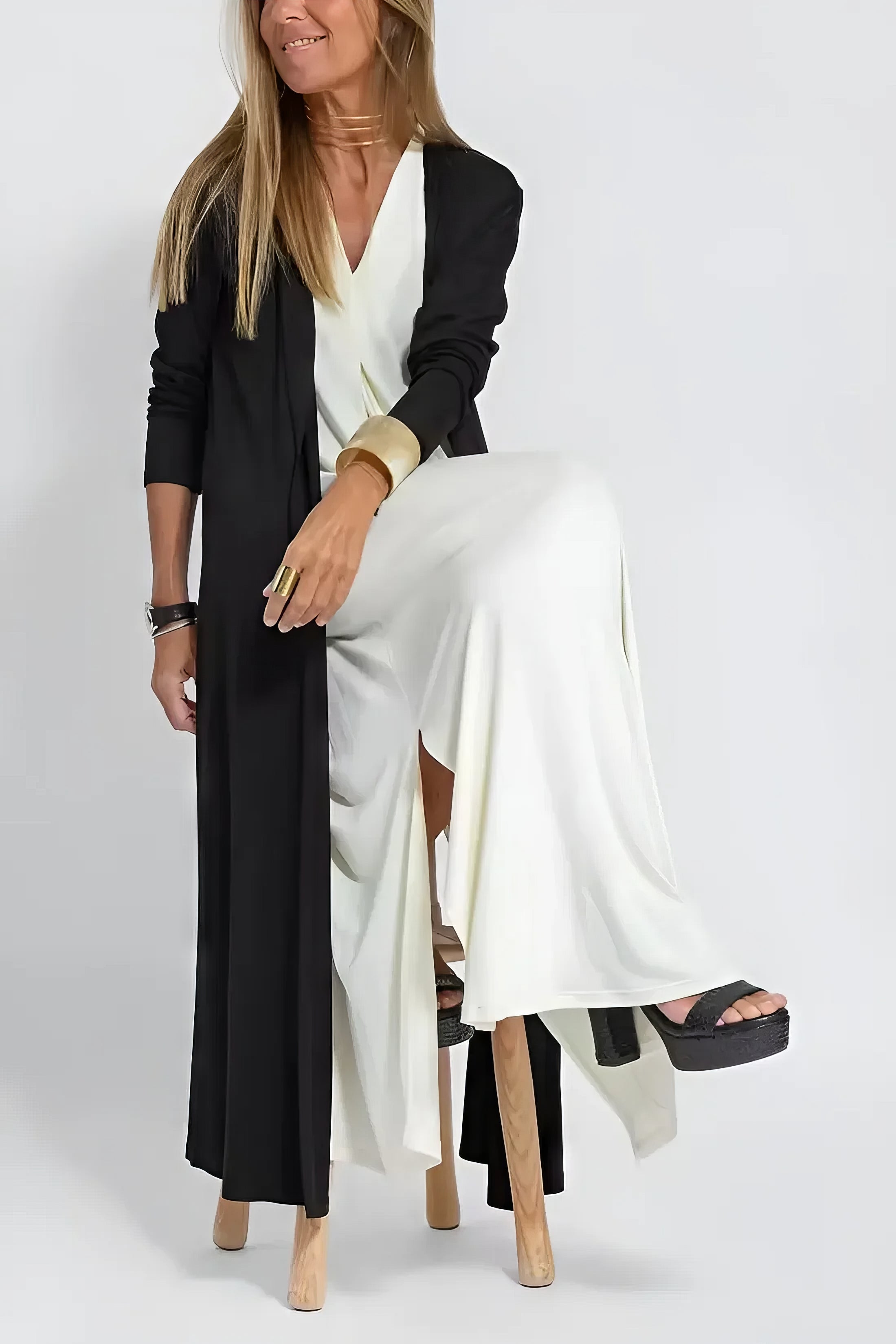 Elegantes langes Kleid + passender Cardigan GRATIS