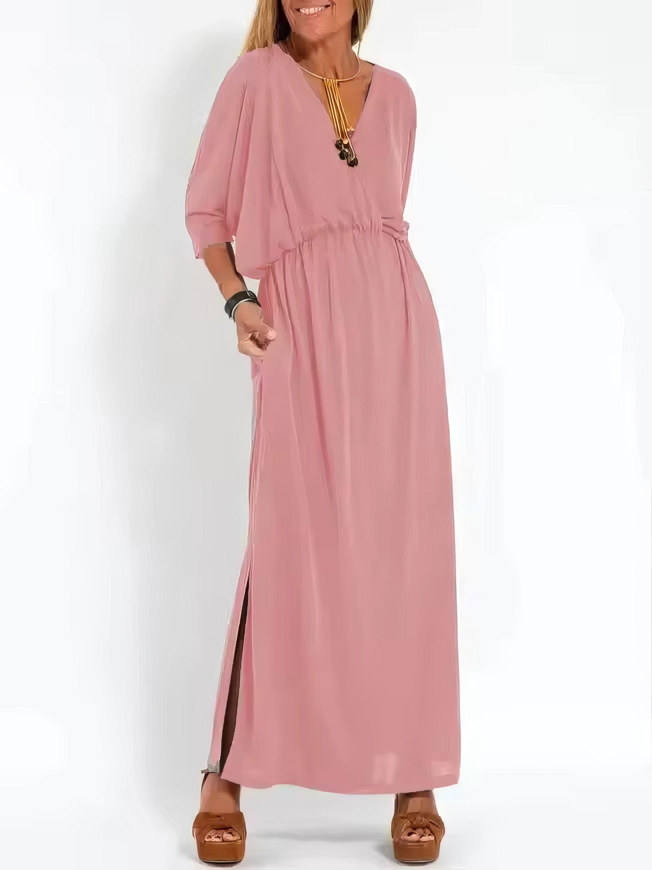 Langes Vintage-Abendkleid mit V-Ausschnitt und hoher Taille für Damen