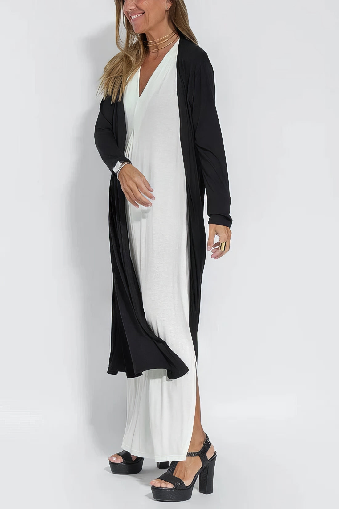 Elegantes langes Kleid + passender Cardigan GRATIS