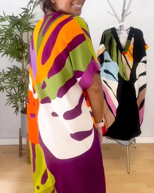 Casual Kleid mit buntem Blattmuster