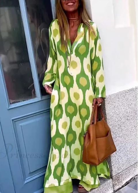 Boho-Kleid mit V-Ausschnitt, geometrischem Print und Herbstausschnitt