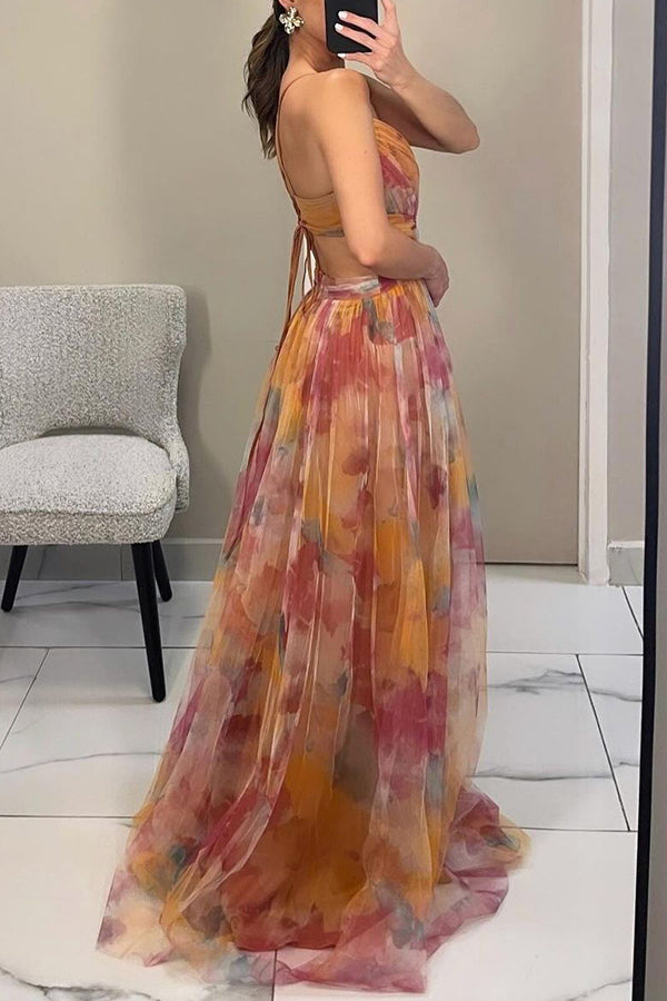 Marina | Maxikleid mit Blumenmuster und Schnürung