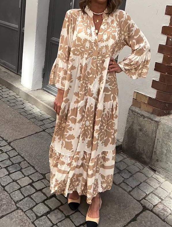 Maxikleid mit V-Ausschnitt und 3/4-Ärmeln Attraktiv