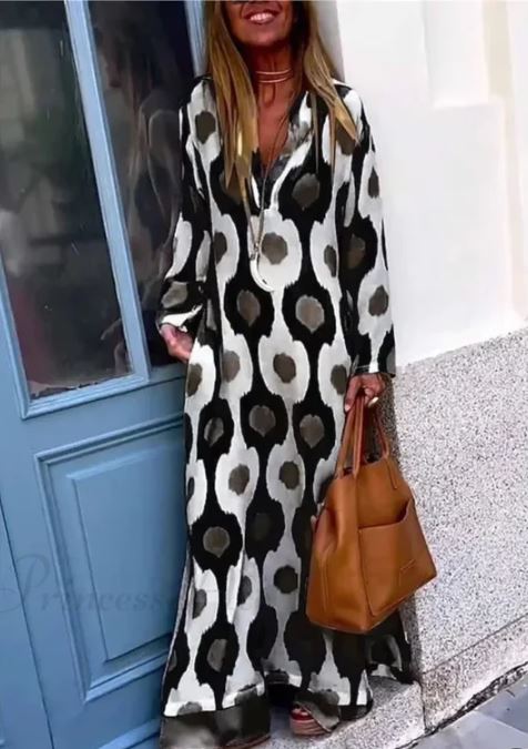 Boho-Kleid mit V-Ausschnitt, geometrischem Print und Herbstausschnitt