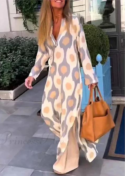 Boho-Kleid mit V-Ausschnitt, geometrischem Print und Herbstausschnitt