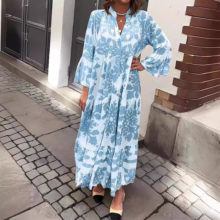 Maxikleid mit V-Ausschnitt und 3/4-Ärmeln Attraktiv