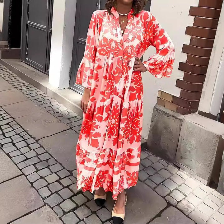 Maxikleid mit V-Ausschnitt und 3/4-Ärmeln Attraktiv