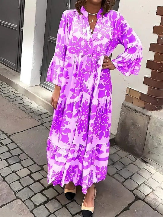 Maxikleid mit V-Ausschnitt und 3/4-Ärmeln Attraktiv