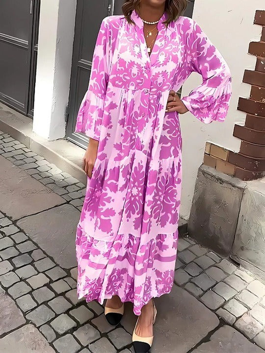 Maxikleid mit V-Ausschnitt und 3/4-Ärmeln Attraktiv