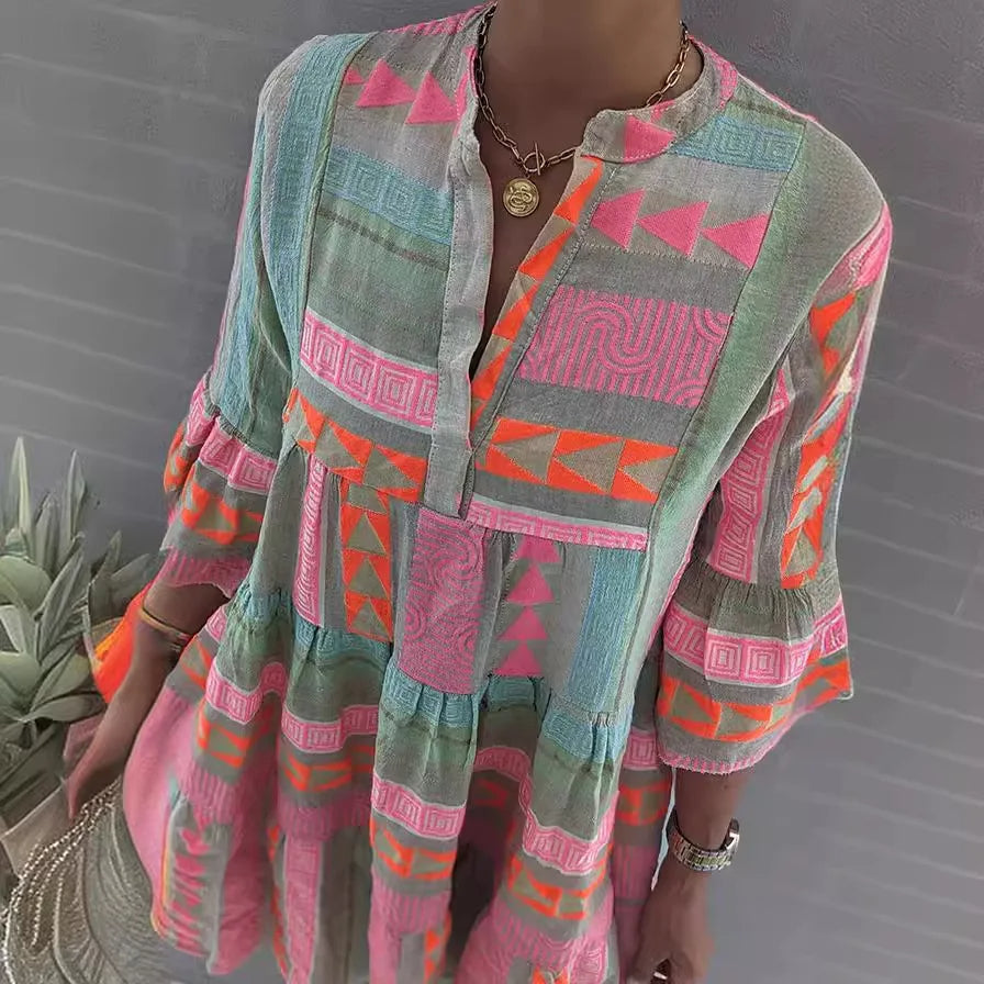 Chloe – Kurzes Boho-Kleid mit Streifenmuste