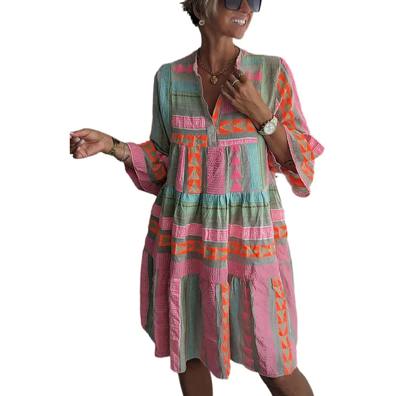 Chloe – Kurzes Boho-Kleid mit Streifenmuste