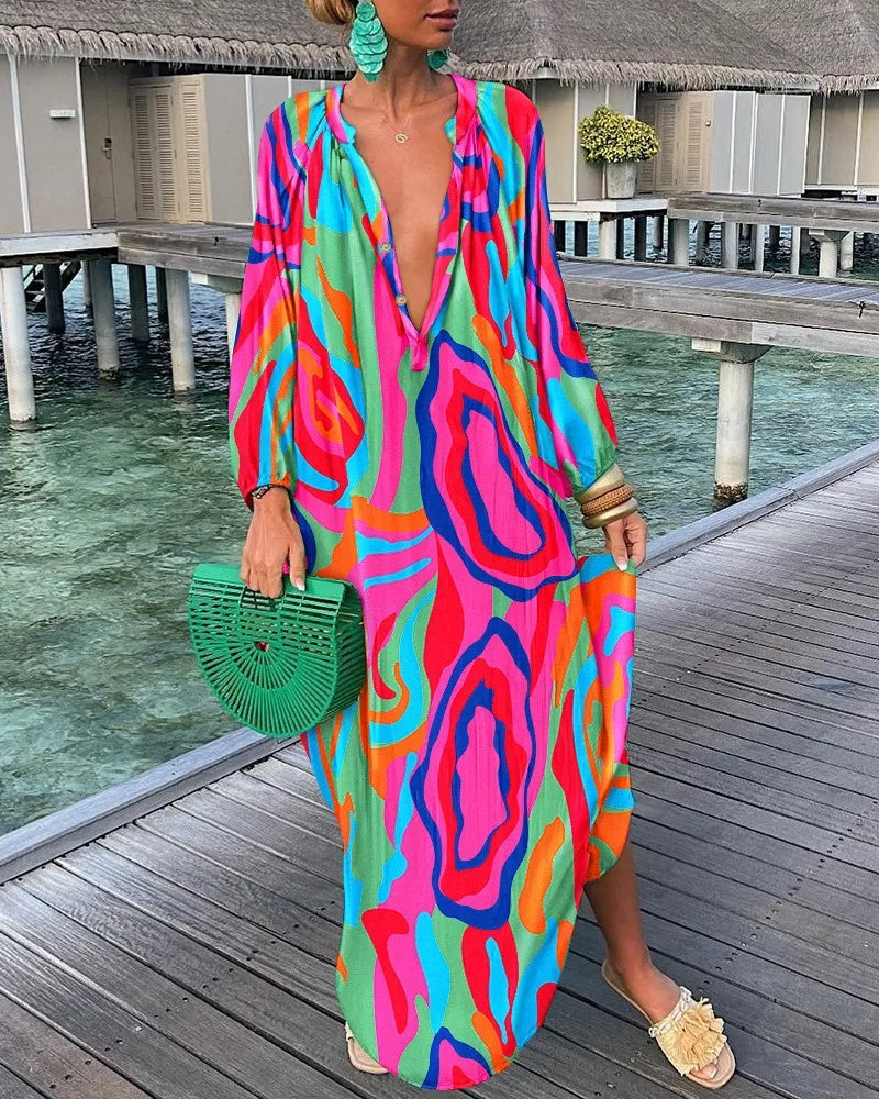 Sophia - Maxikleid im Boho-Stil mit Retro-Print
