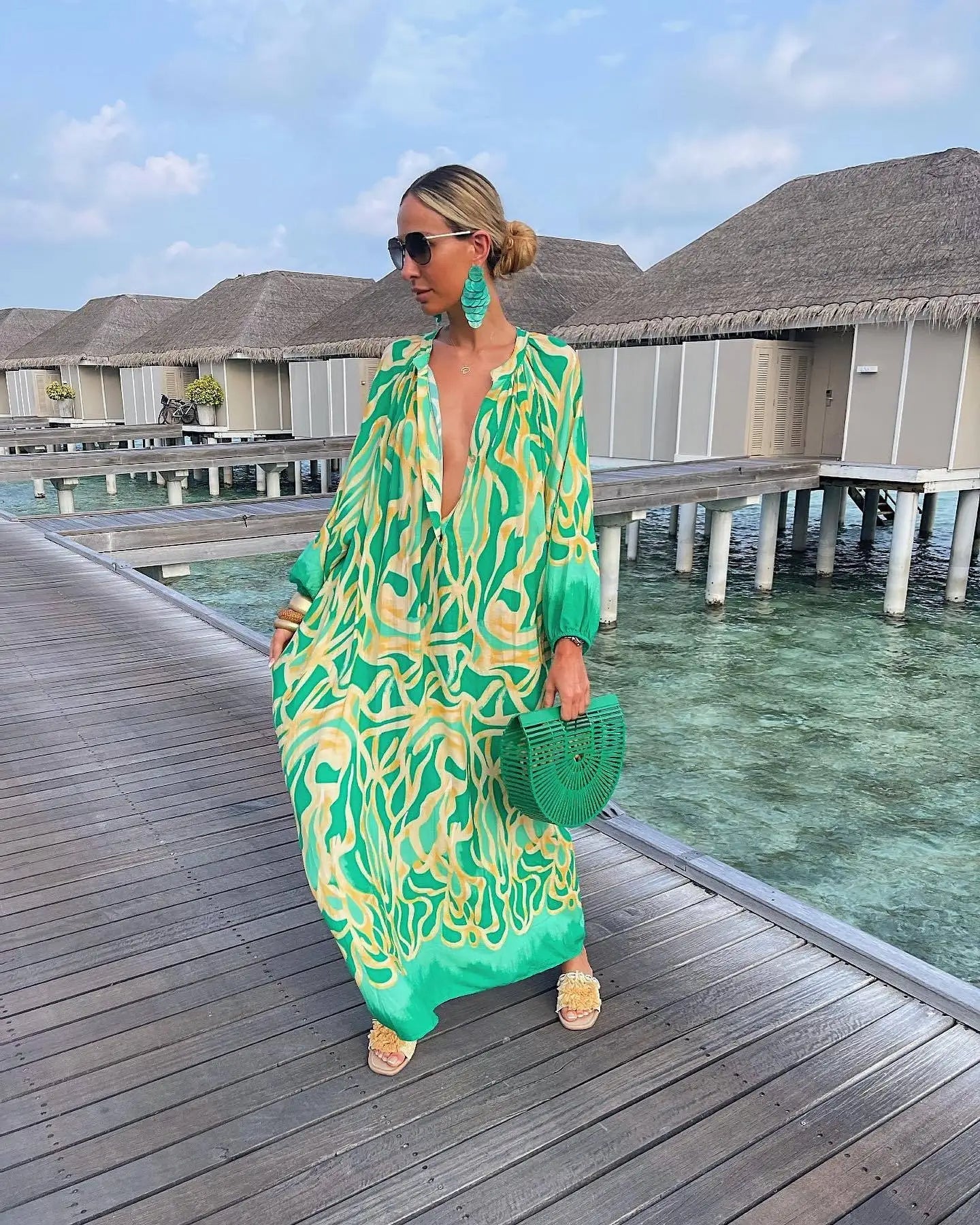 Sophia - Maxikleid im Boho-Stil mit Retro-Print
