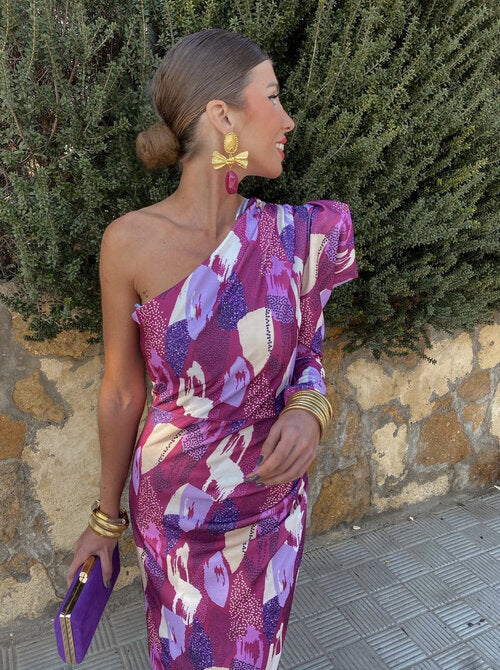 Yllana | Midi-Kleid mit einer Schulter Lila