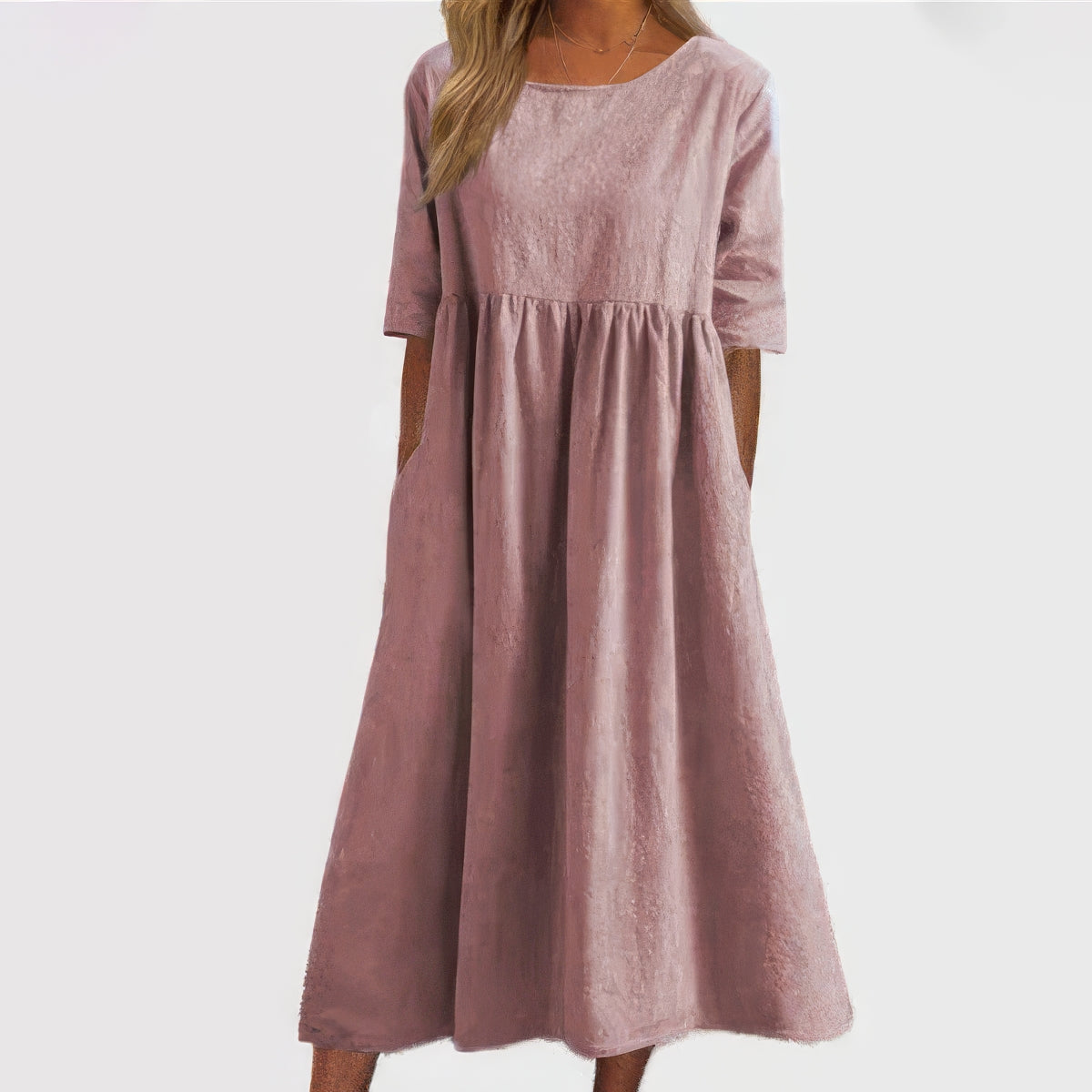 Baumwollkleid mit Rundhalsausschnitt und Taschen