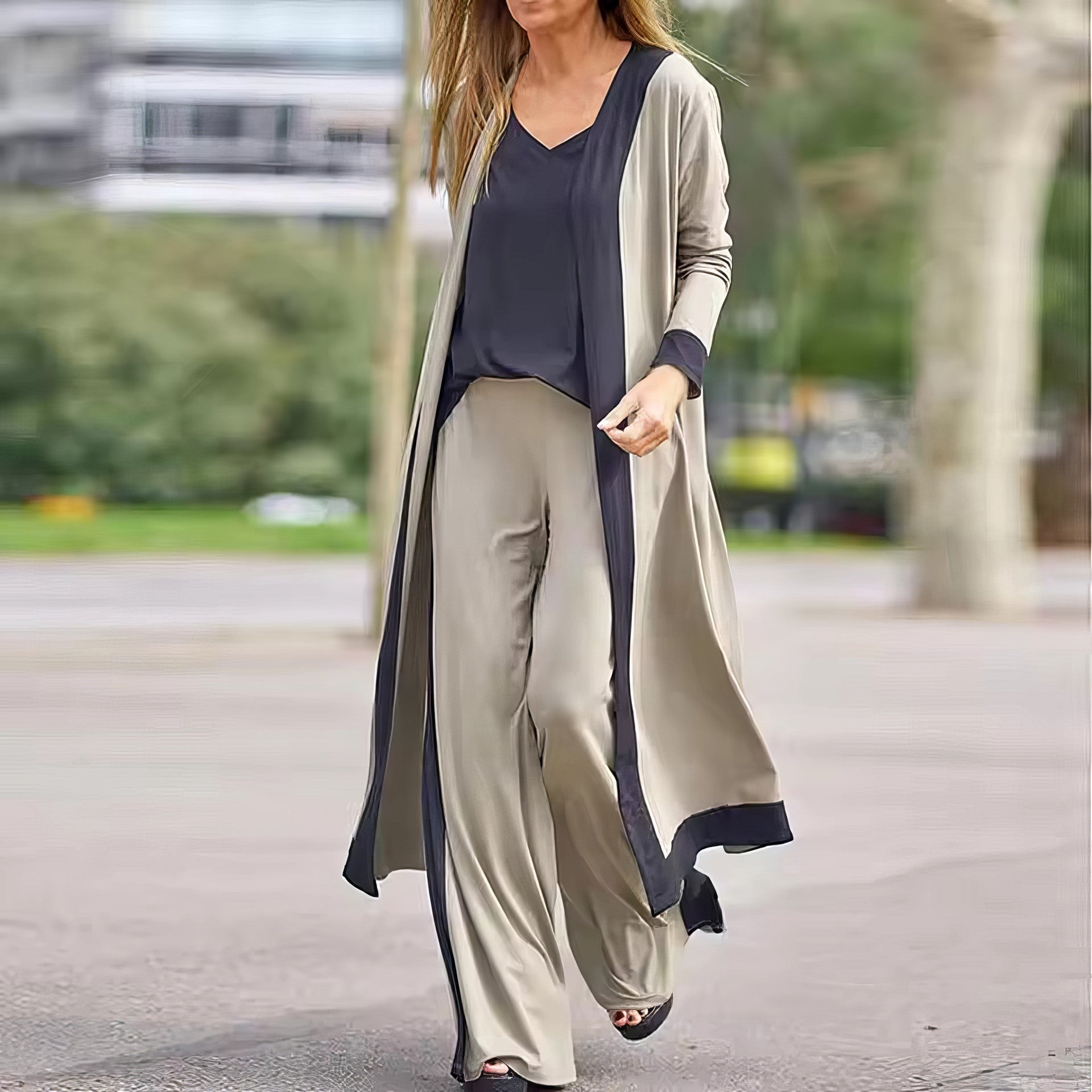 3-teiliges Set für Damen: Strickjacke, Top und weite Hose