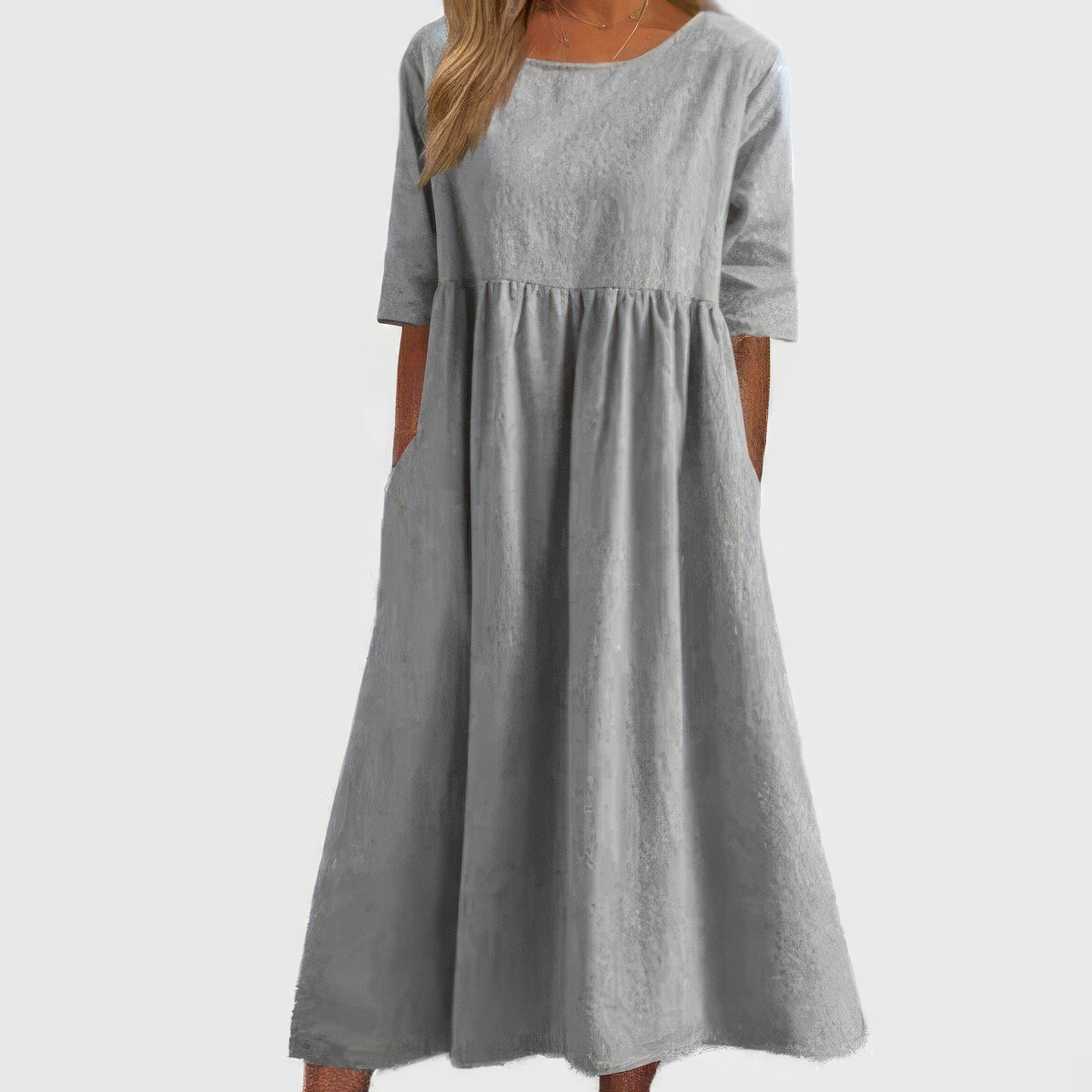 Baumwollkleid mit Rundhalsausschnitt und Taschen