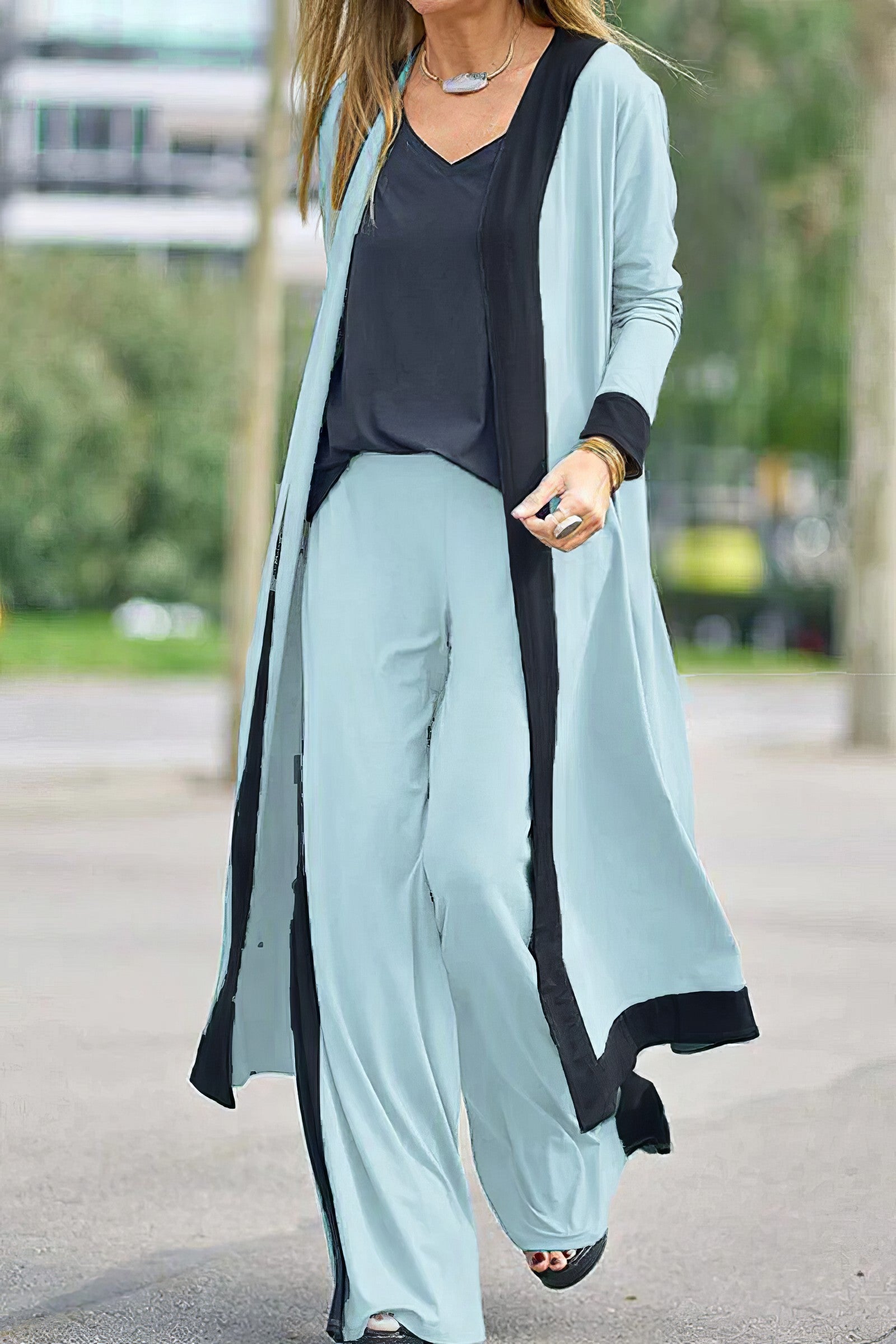 3-teiliges Set für Damen: Strickjacke, Top und weite Hose